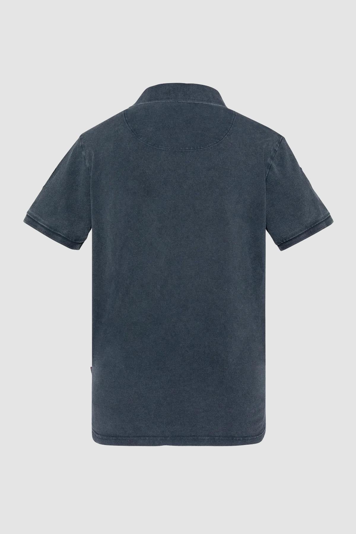 Navy blue army polo shirt with a faded effect - Image n°2