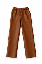 Cognac-colored leather trousers with elasticated waistband - Image n°5
