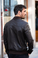 Brown leather bomber jacket with metal eagle on the chest - Image n°2