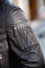 Brown leather bomber jacket with metal eagle on the chest - Image n°6