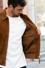Rust-colored suede leather shirt-collar jacket - Image n°6