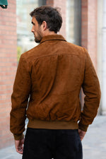 Rust-colored suede leather shirt-collar jacket - Image n°3