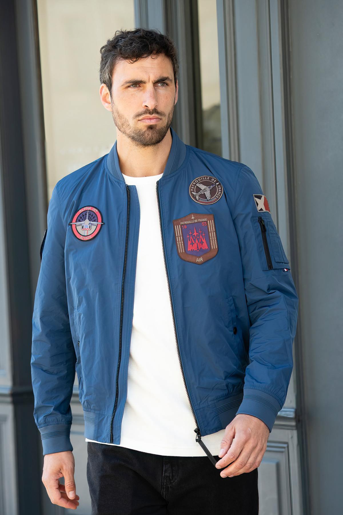 Ocean blue textile jacket with Patrouille de France patches - Image n°5