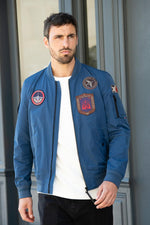 Ocean blue textile jacket with Patrouille de France patches - Image n°5