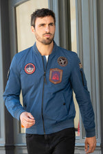 Ocean blue textile jacket with Patrouille de France patches - Image n°1
