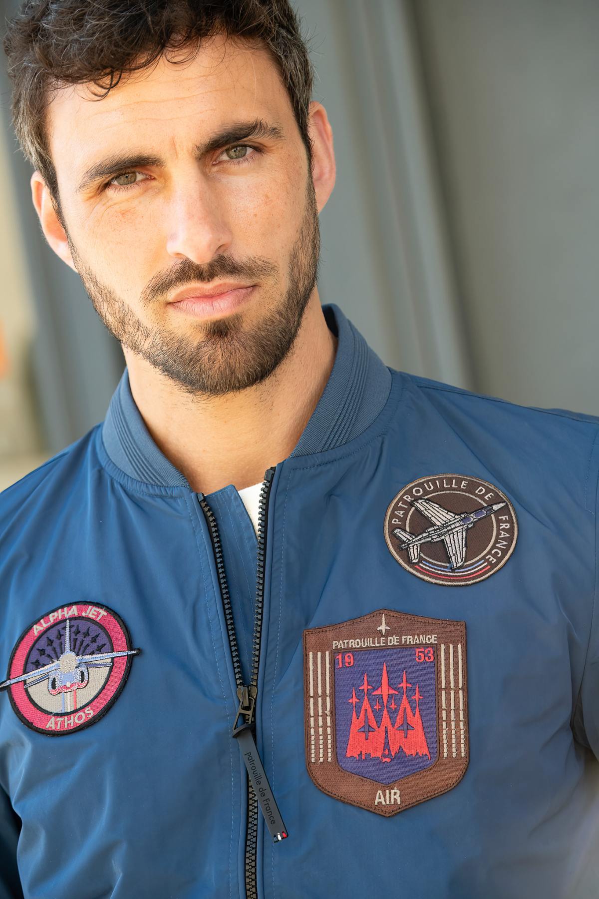 Ocean blue textile jacket with Patrouille de France patches - Image n°6