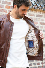 Vintage-style brown leather bomber jacket, Patrouille de France - Image n°3