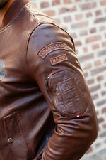 Vintage-style brown leather bomber jacket, Patrouille de France - Image n°2