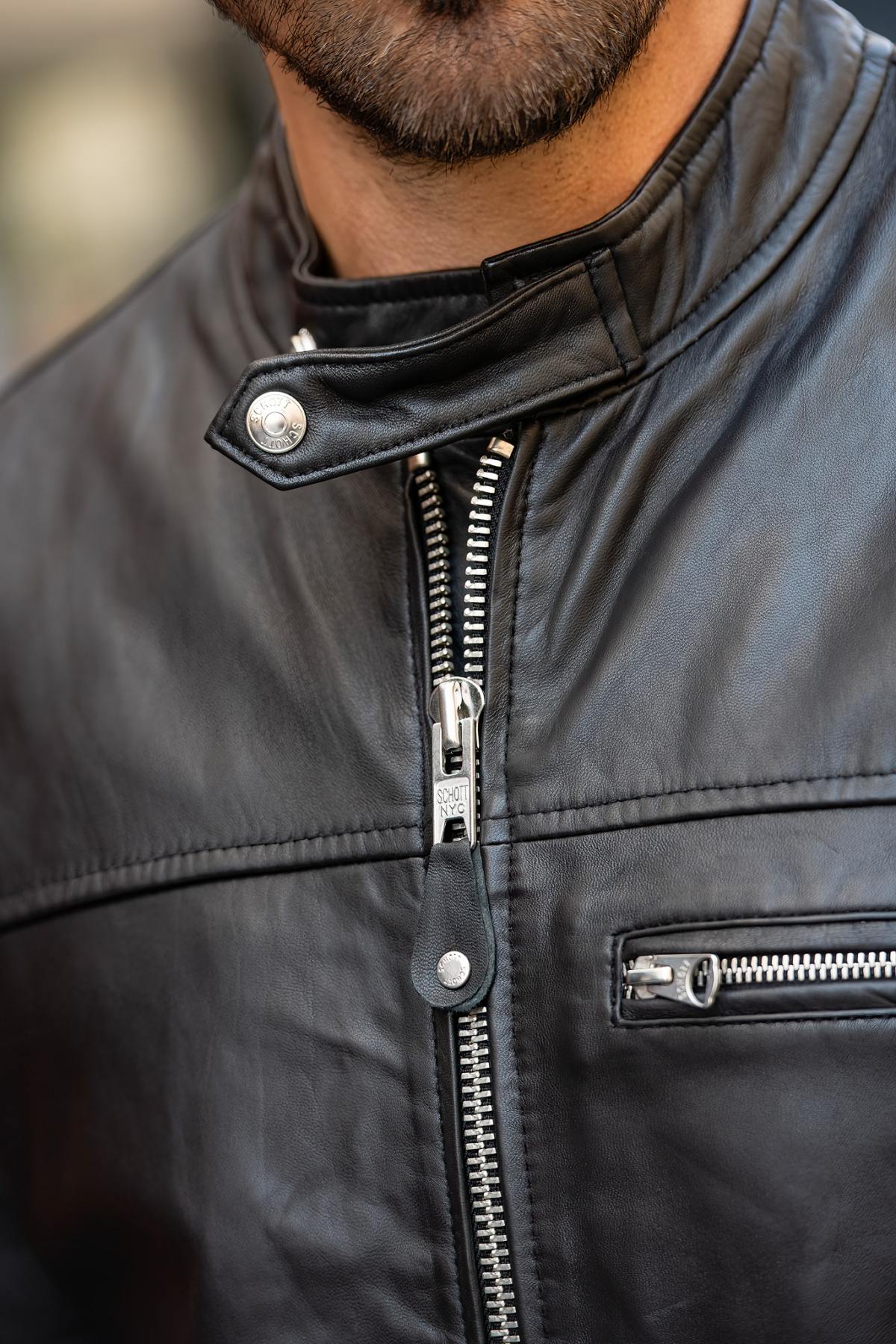 Schott's LCAIDAN BLACK: a lambskin biker jacket with minimalist lines. - Image n°6