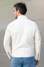 Vintage biker jacket in sheep leather with Ice Navy Red accents. - Image n°3