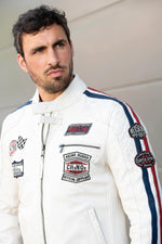 Vintage biker jacket in sheep leather with Ice Navy Red accents. - Image n°2
