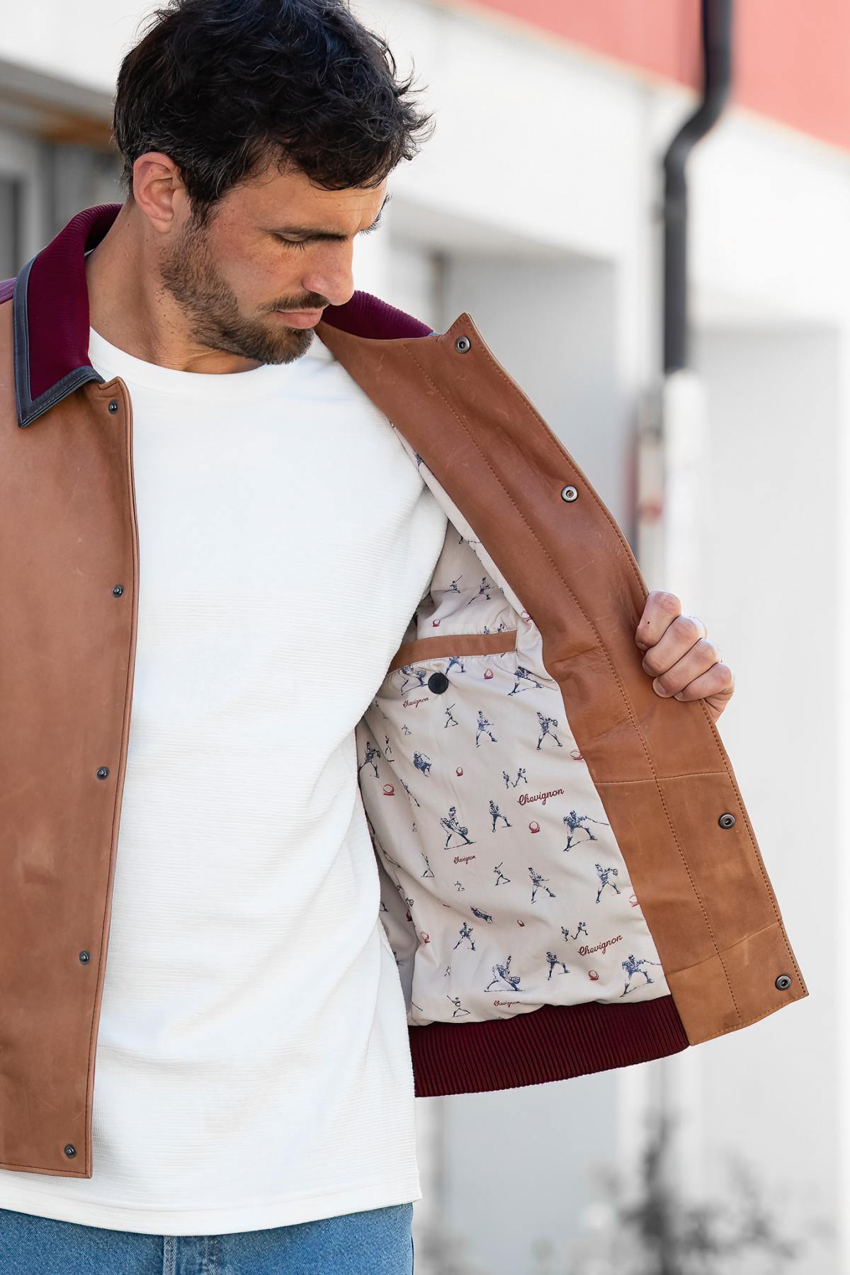 Tricolor leather teddy jacket with embroidery - Image n°4