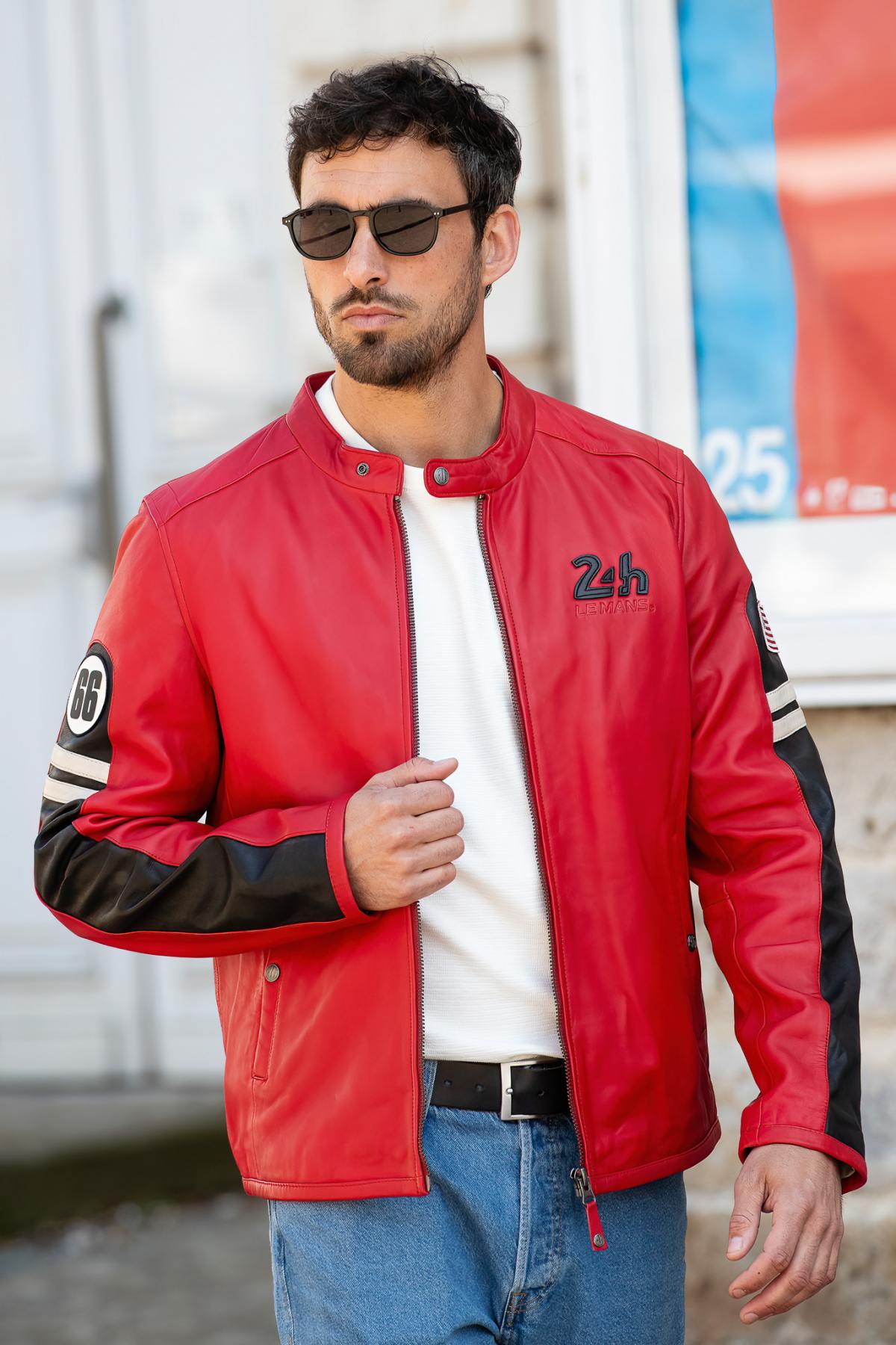 McQueen's legacy in red: a soft, lightweight lambsheep leather jacket. - Image n°1