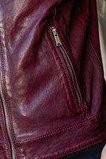 Women's dark pink leather biker-collar jacket - Image n°7