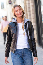 A black lambsheep leather jacket, slim fit, with a detachable hood. - Image n°3
