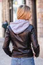 A black lambsheep leather jacket, slim fit, with a detachable hood. - Image n°2