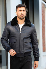 Cityzen's navy sheepskin jacket: slim fit, shearling-lined, timeless. - Image n°6