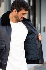 Cityzen's navy sheepskin jacket: slim fit, shearling-lined, timeless. - Image n°7