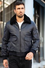 Cityzen's navy sheepskin jacket: slim fit, shearling-lined, timeless. - Image n°1