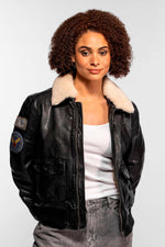 Black washed-lamb leather aviator with detachable shearling collar. - Image n°3
