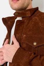 Cognac suede leather multi-pocket jacket - Image n°3