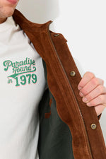 Cognac suede leather multi-pocket jacket - Image n°8