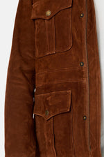 Cognac suede leather multi-pocket jacket - Image n°7