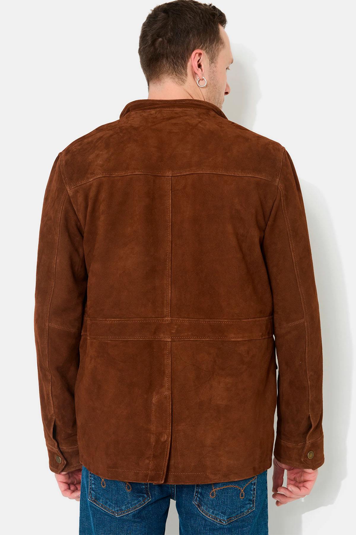 Cognac suede leather multi-pocket jacket - Image n°2