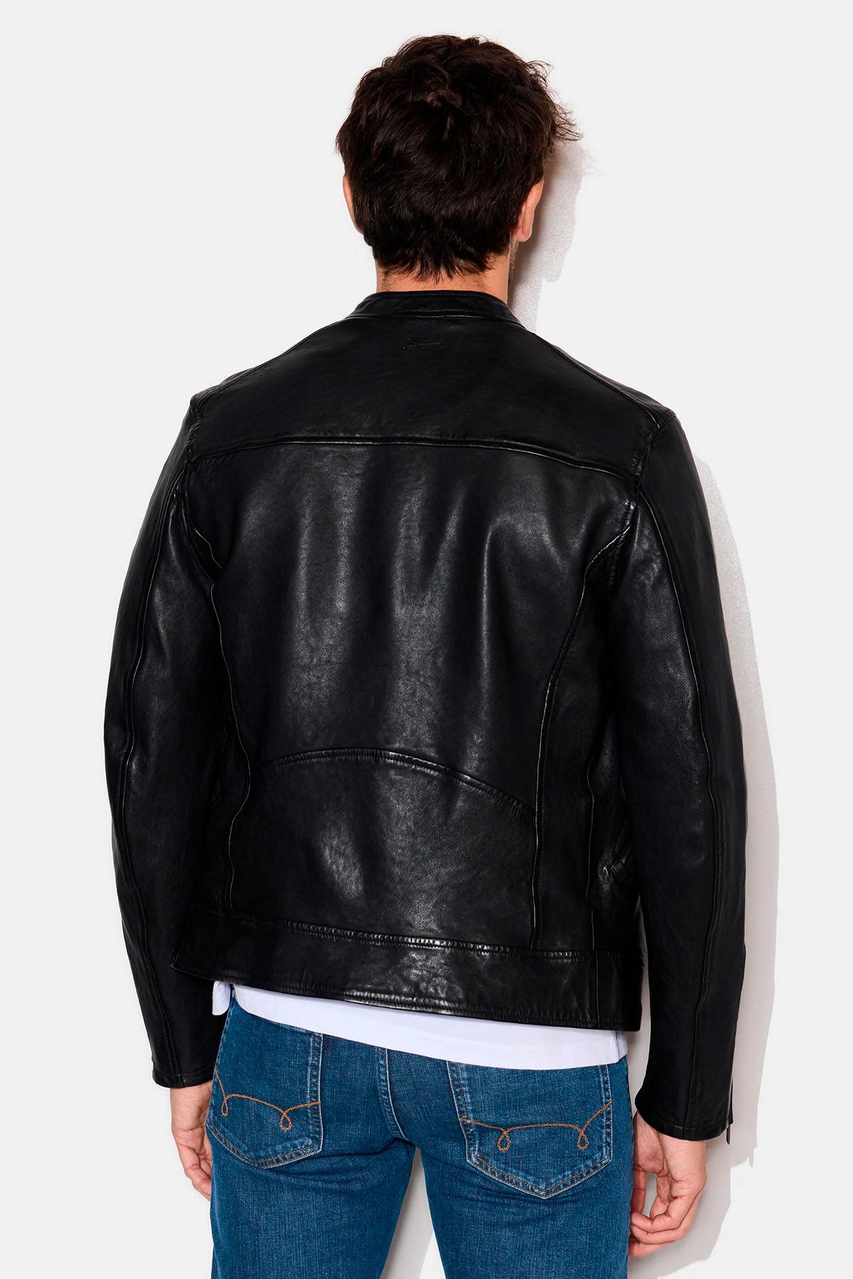Washed lambskin leather biker jacket - Image n°4