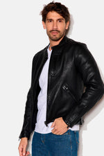 Washed lambskin leather biker jacket - Image n°1