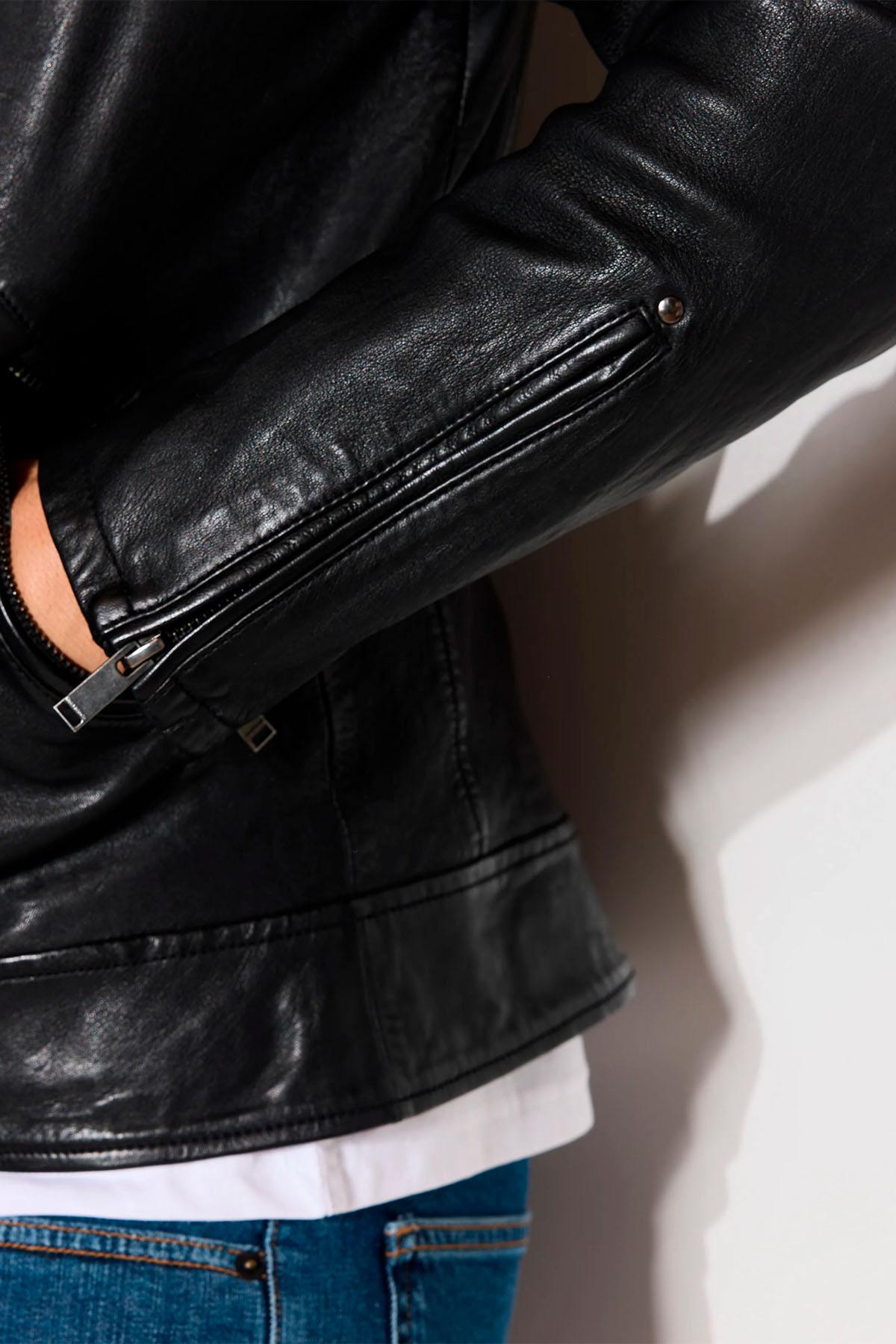 Washed lambskin leather biker jacket - Image n°6