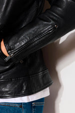 Washed lambskin leather biker jacket - Image n°6