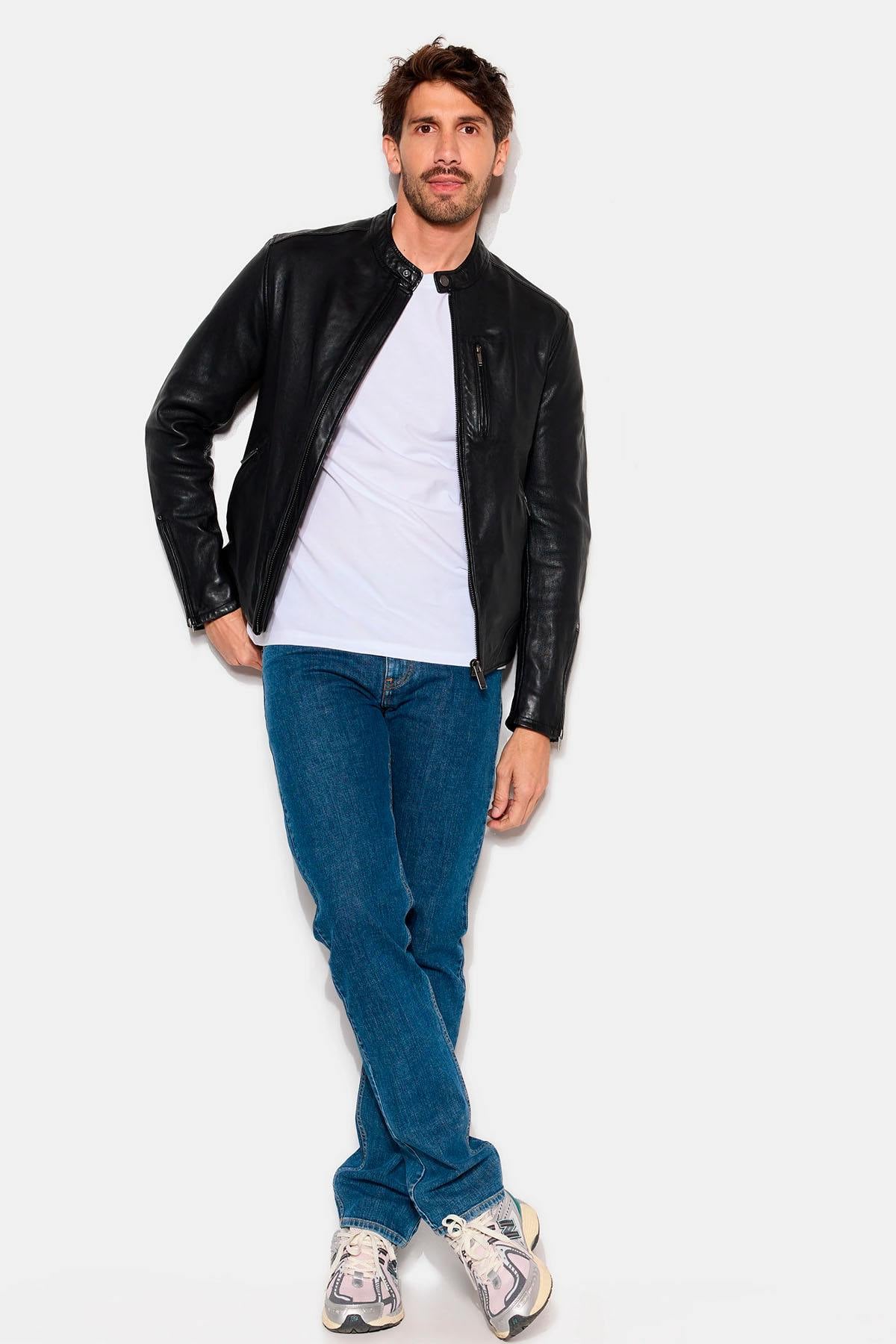 Washed lambskin leather biker jacket - Image n°2