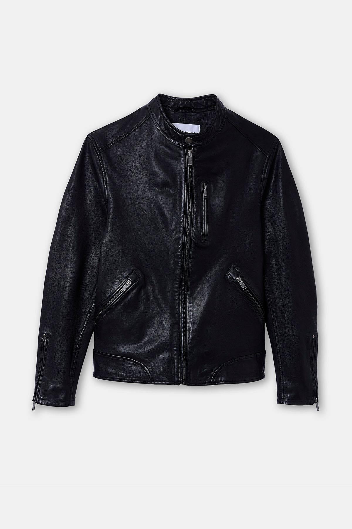 Washed lambskin leather biker jacket - Image n°7