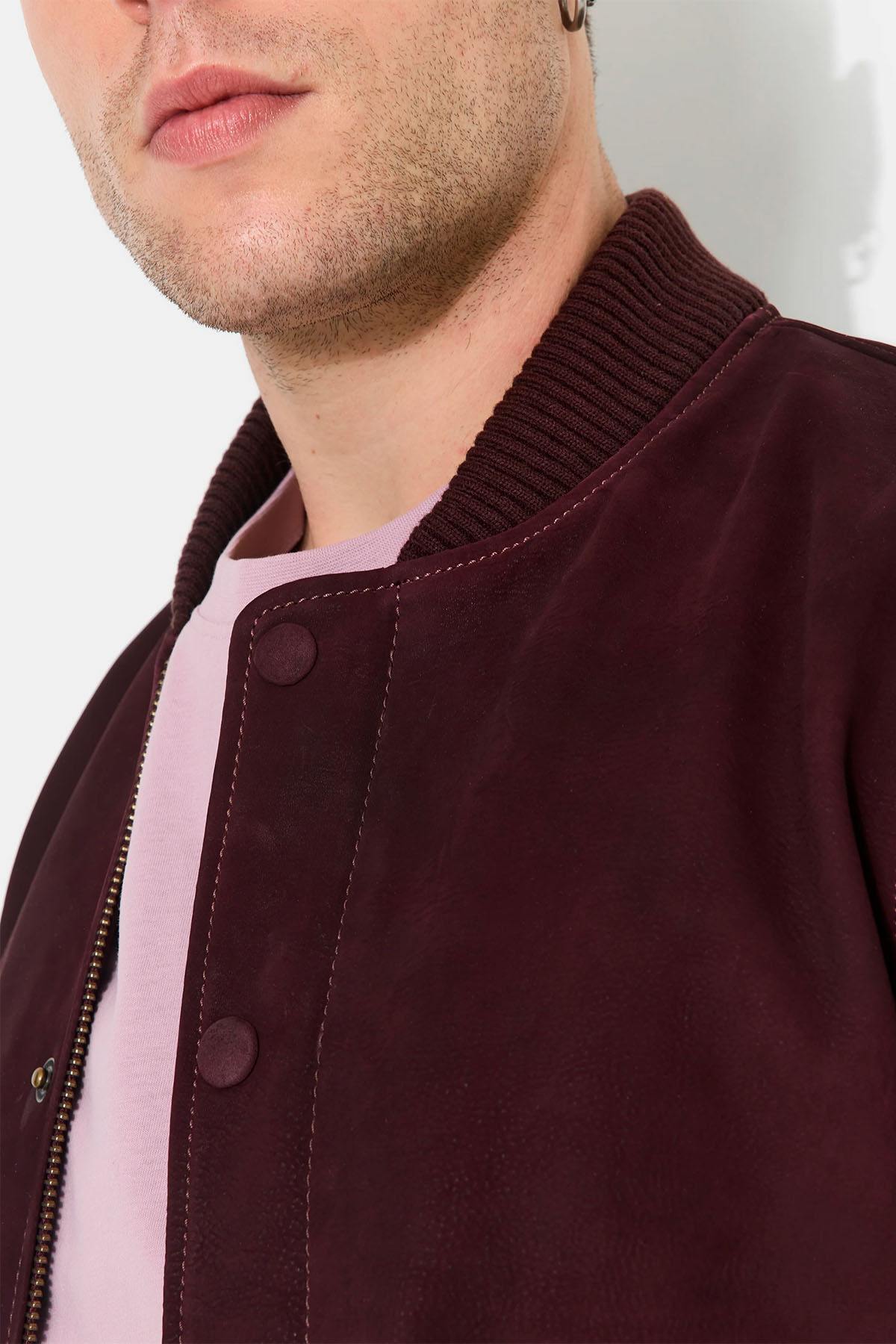 Teddy jacket in oiled nubuck, burgundy color - Image n°3