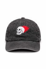 Grey cotton cap with flaming skull embroidery - Image n°1
