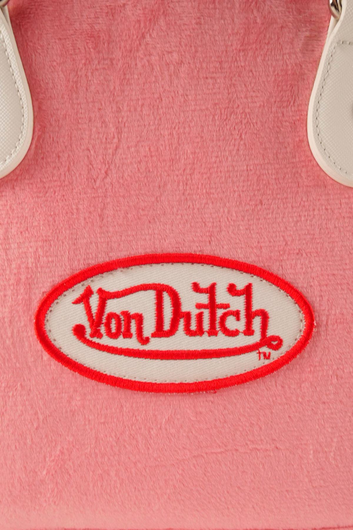 Pink and white handbag with faux fur patches - Image n°3