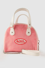 Pink and white handbag with faux fur patches - Image n°1