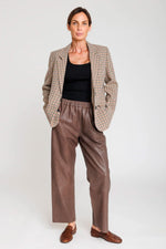 Taupe leather trousers with elasticated waistband - Image n°2