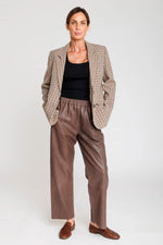 Taupe leather trousers with elasticated waistband - Image n°2