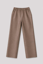 Taupe leather trousers with elasticated waistband - Image n°4