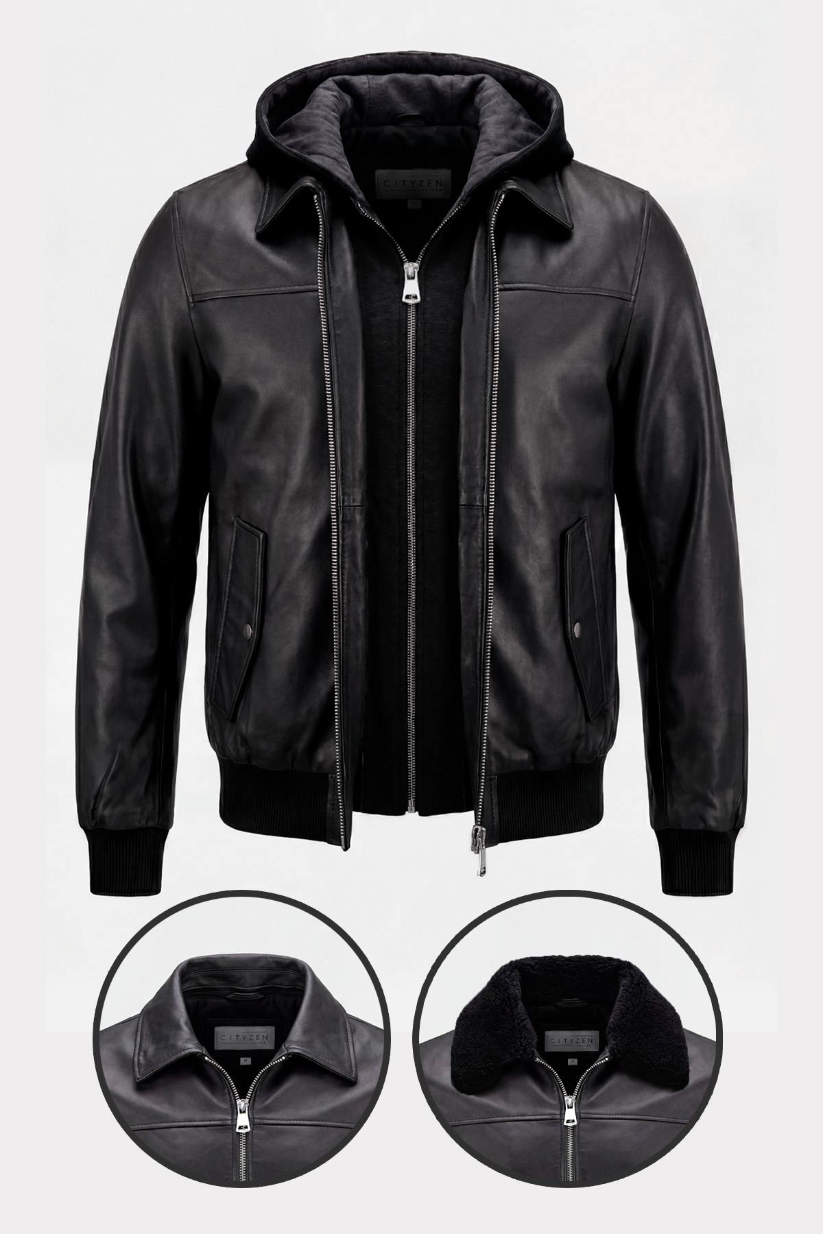 Versatile 3-in-1 black leather jacket - Image n°1