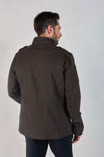 Khaki army-style multi-pocket jacket with stand-up collar - Image n°3