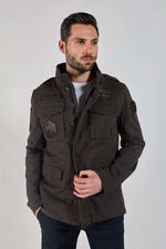 Khaki army-style multi-pocket jacket with stand-up collar - Image n°2