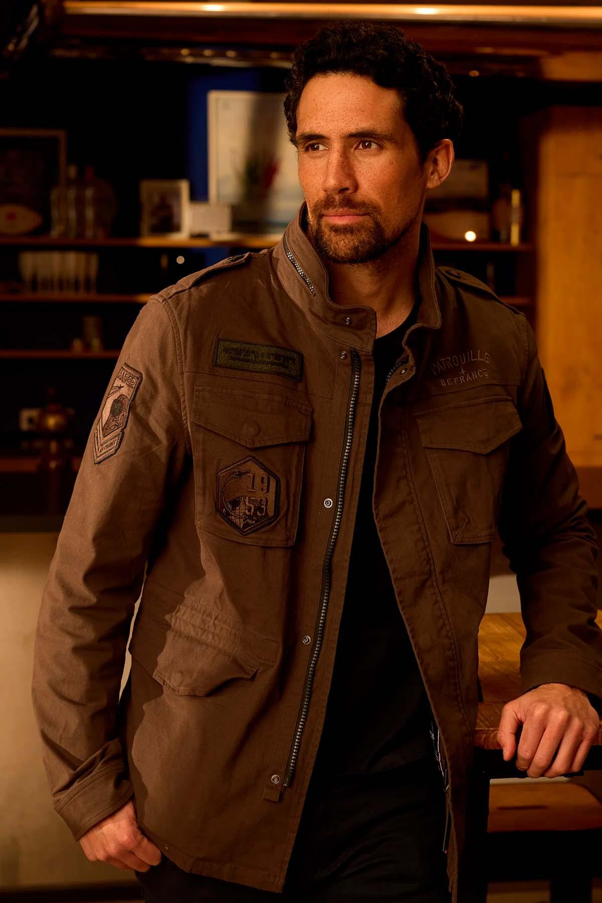 Khaki army-style multi-pocket jacket with stand-up collar - Image n°6