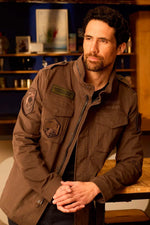 Khaki army-style multi-pocket jacket with stand-up collar - Image n°1