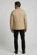 Sand-colored army-style multi-pocket jacket with stand-up collar - Image n°2