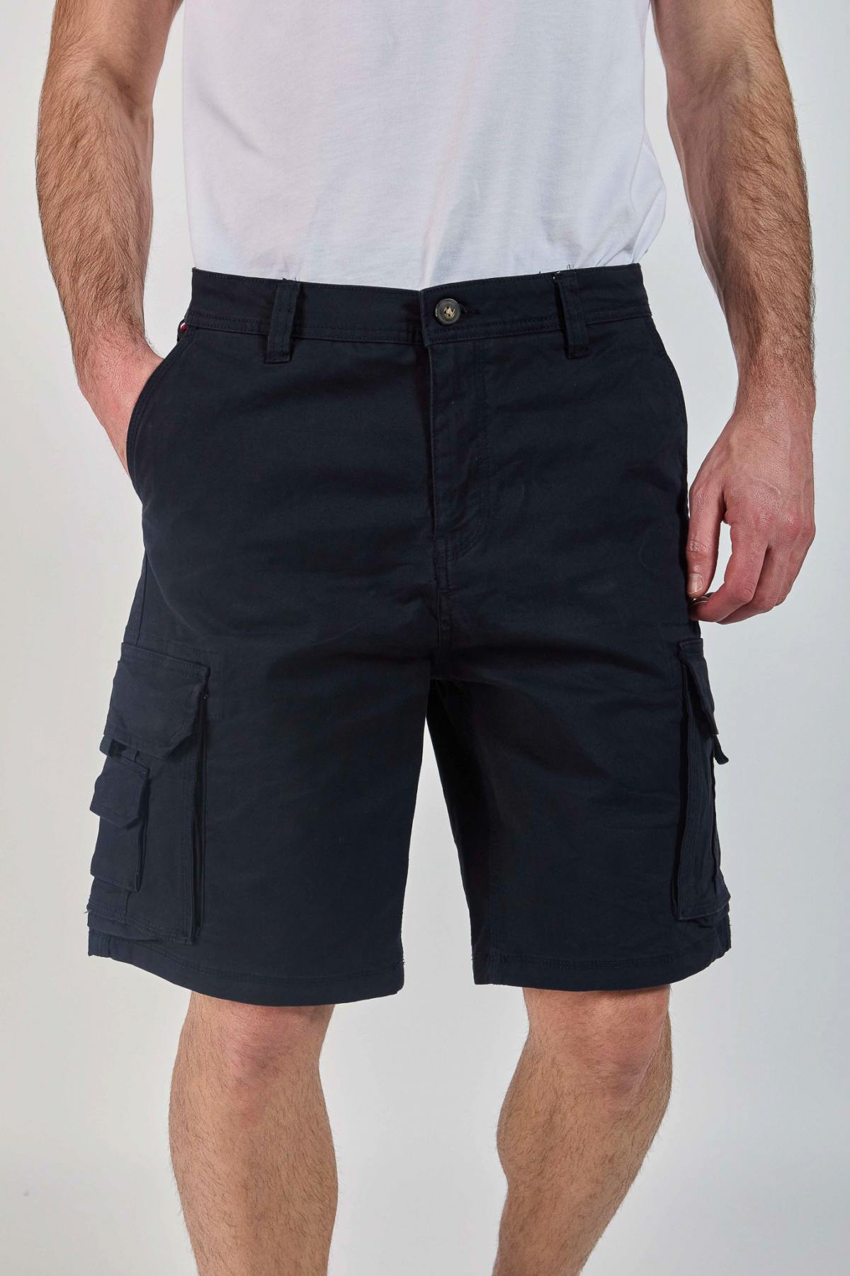 navy blue cotton Bermuda shorts - Image n°1