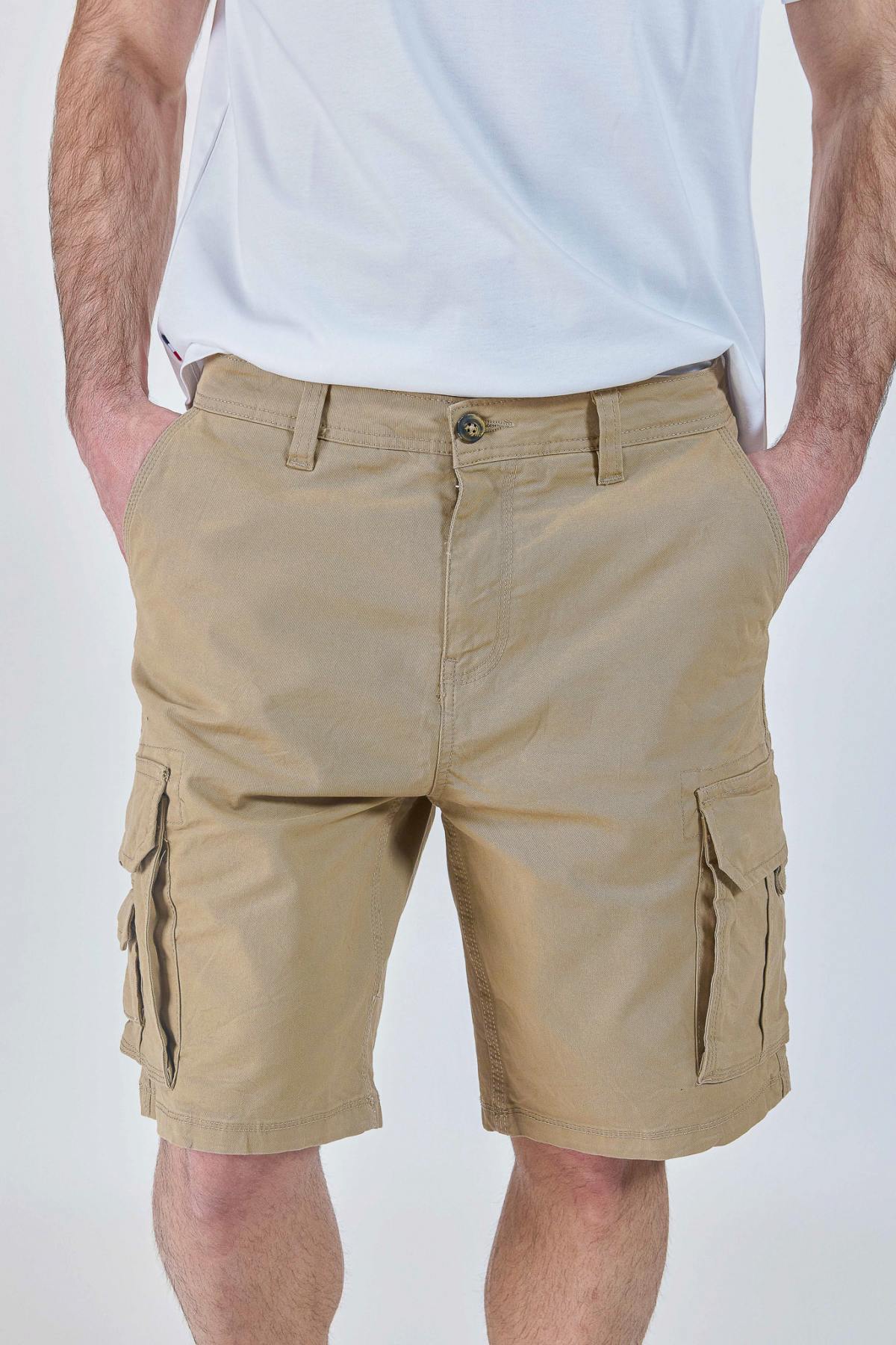 Sand-colored cotton Bermuda shorts - Image n°1