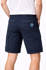Navy blue cotton patched Bermuda shorts - Image n°2